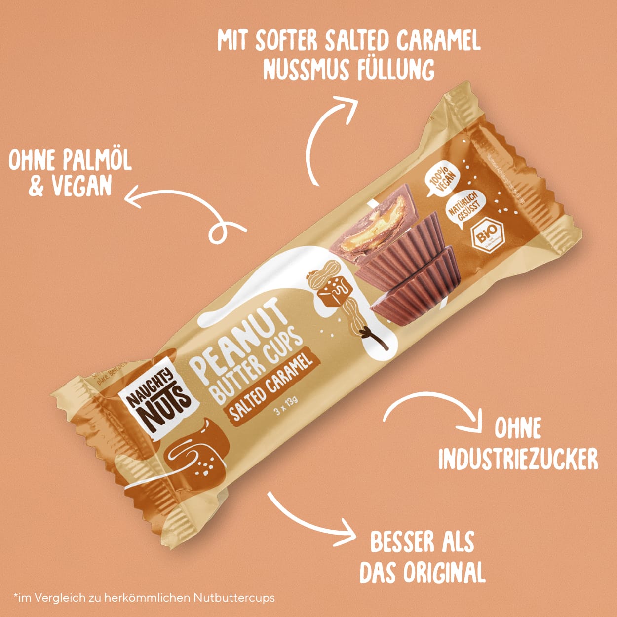 Bio Nutbutter Cups Mixed Box mit gesalzenem Karamell, ohne Palmöl, vegan, ohne Industriezucker