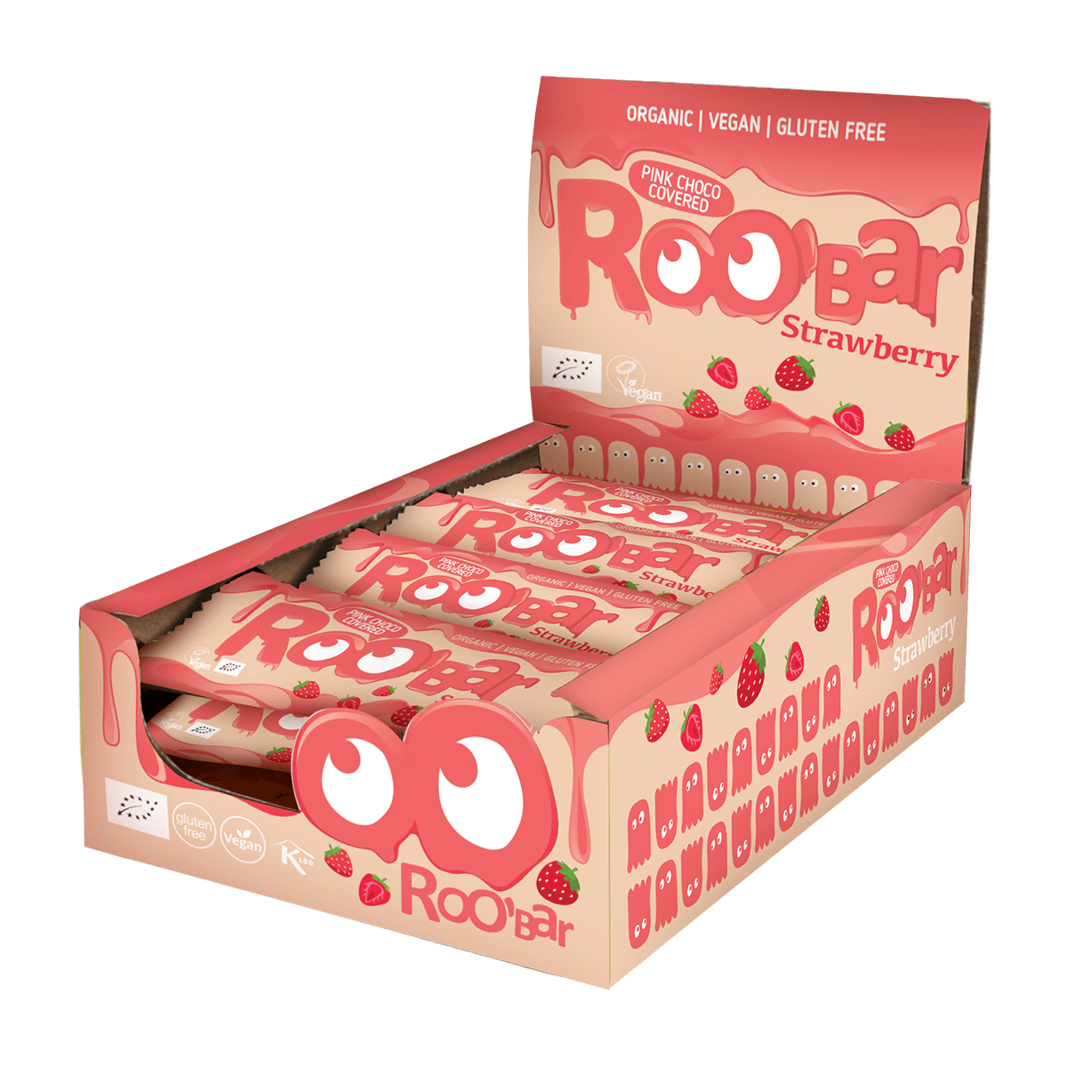 Roobar Schoko-Riegel Bio Riegel mit rosa Schokolade und Erdbeeren