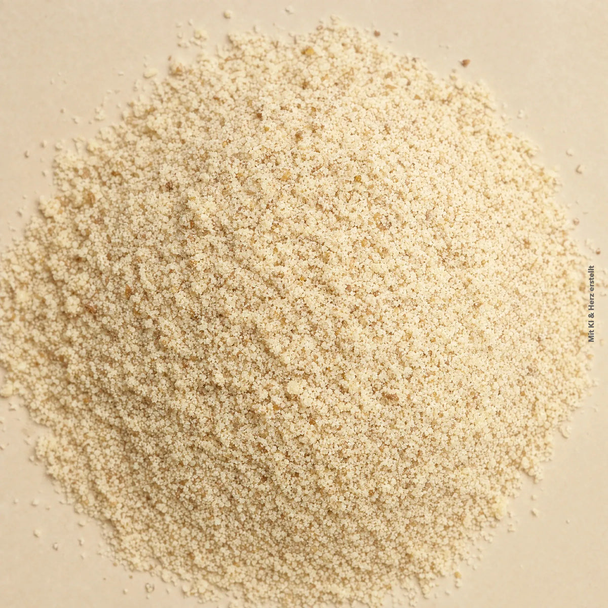 Fein gemahlenes Walnuss Mehl in einem Haufen auf hellem Untergrund