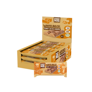 Verkaufsdisplay mit 16 Bio Waffelriegeln Peanut Salted Caramel